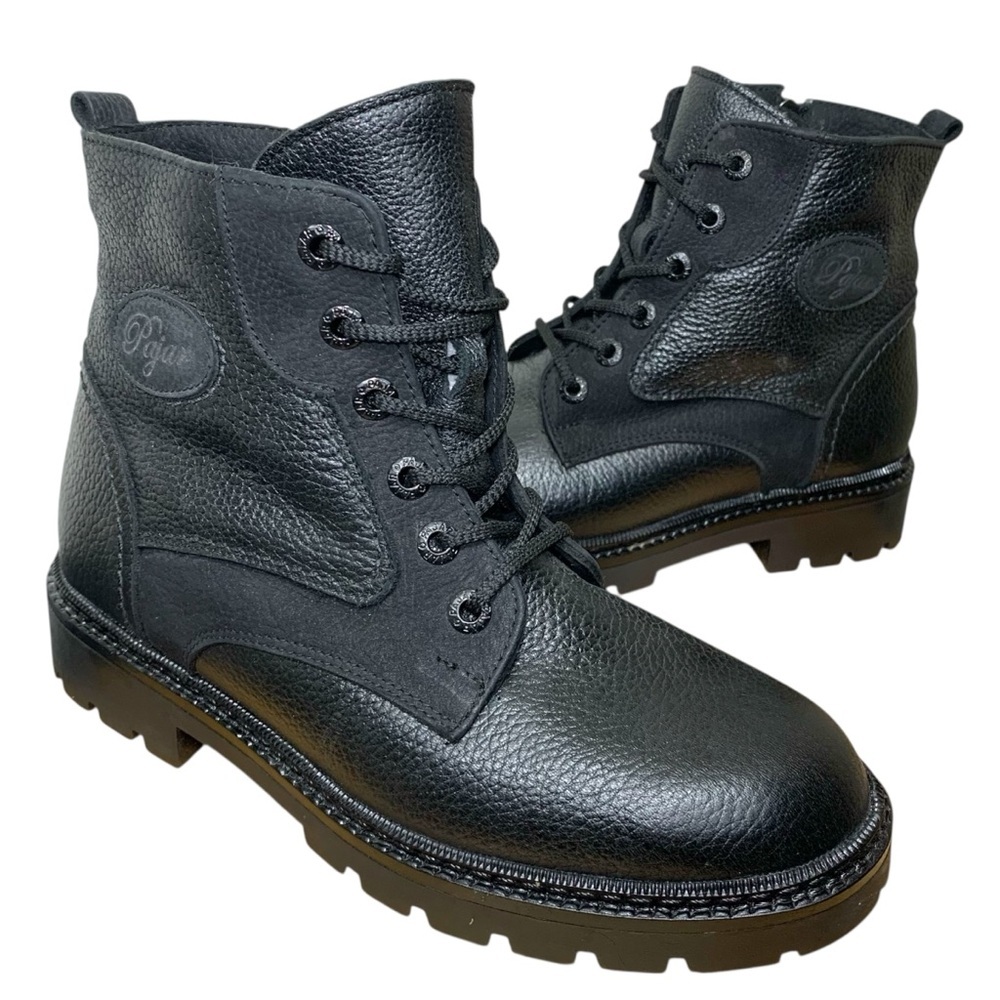 Pajar Black Leather Winter Boots Genuine Shearling Lined Sz Men 7.5/Women 9.5